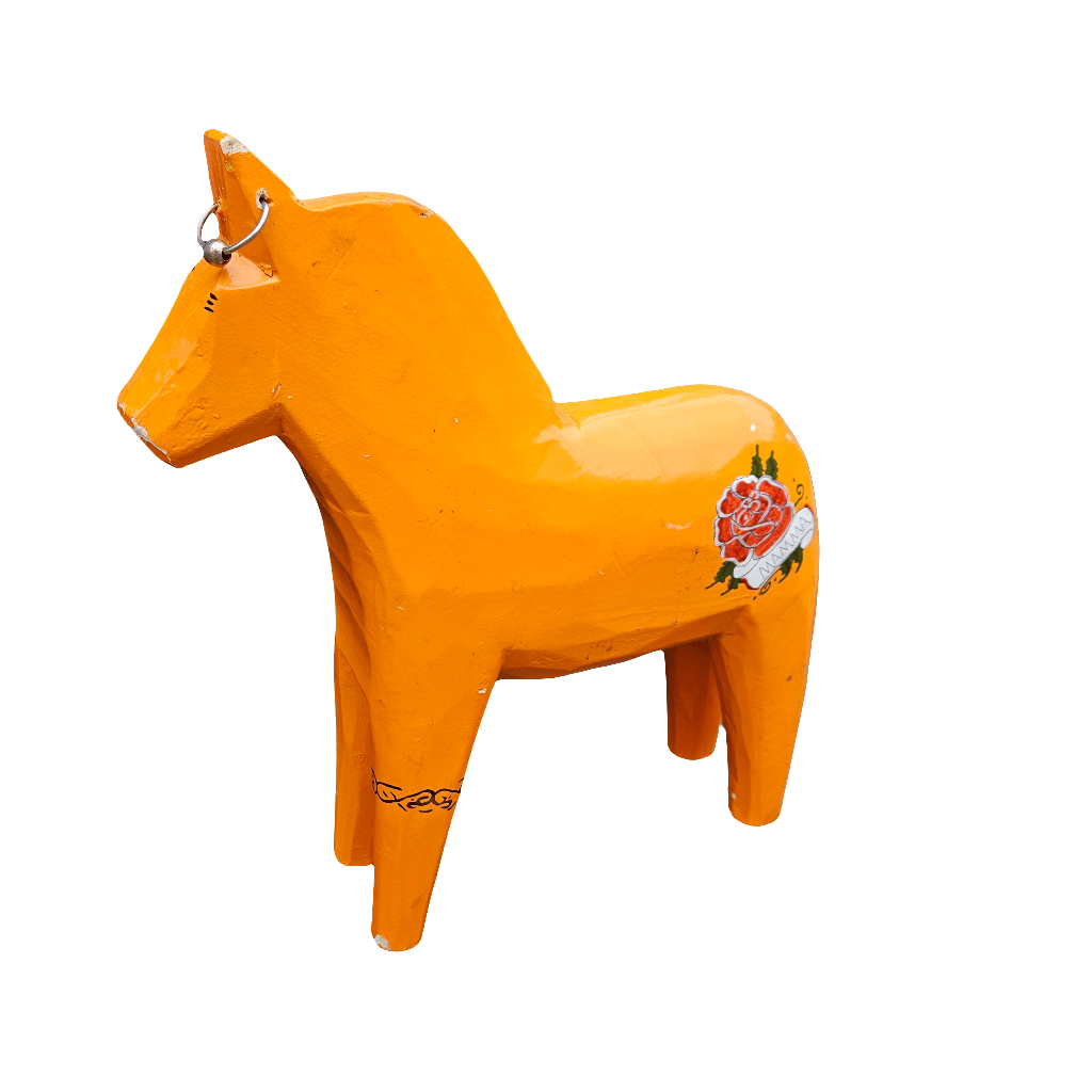 Wooden IKEA Horse Bright Orange Mamma 90s Kitsch Pony Tattoo