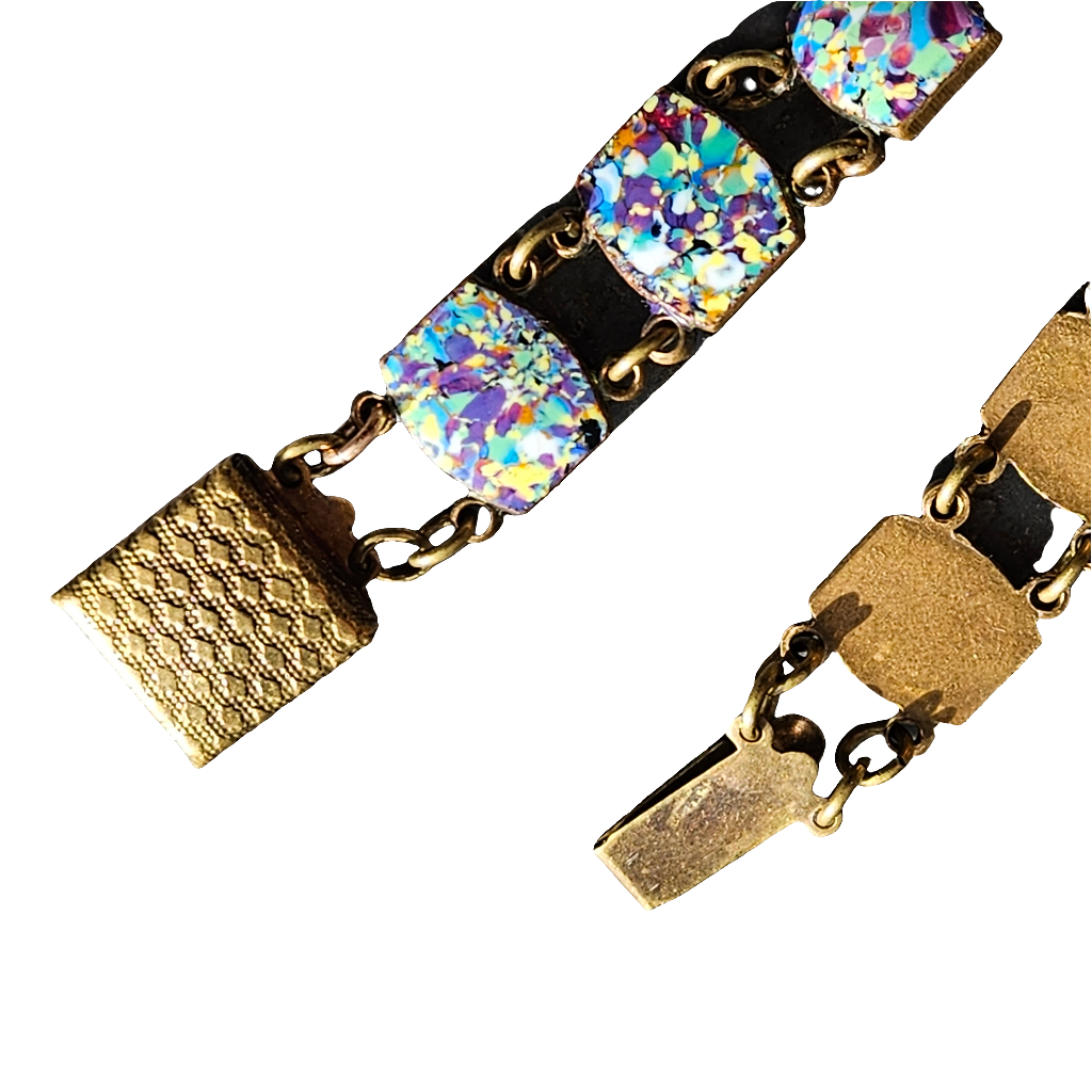 Vintage Hard Enamel Panel Link Bracelet Bright Colourful Jewellery