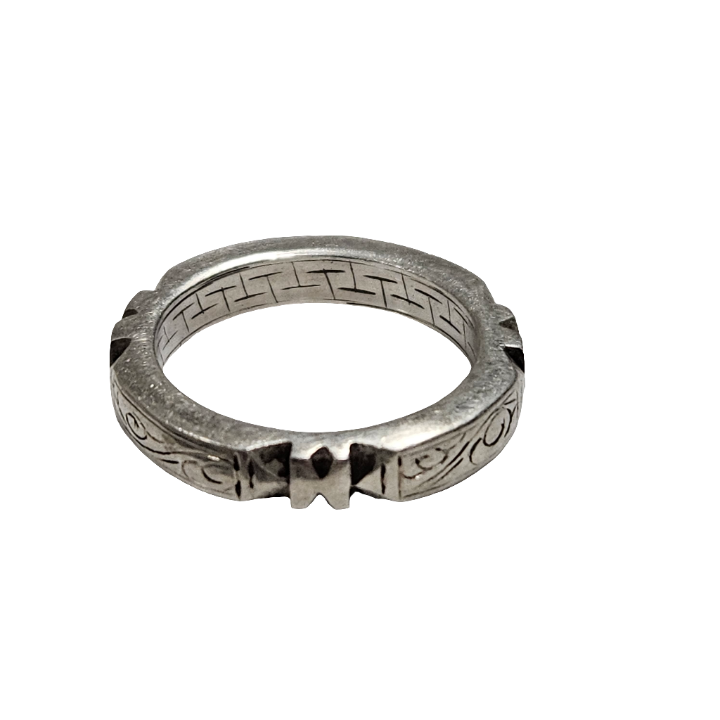 Antique Silver Eternity Ring Engraved Etched Rhick Band