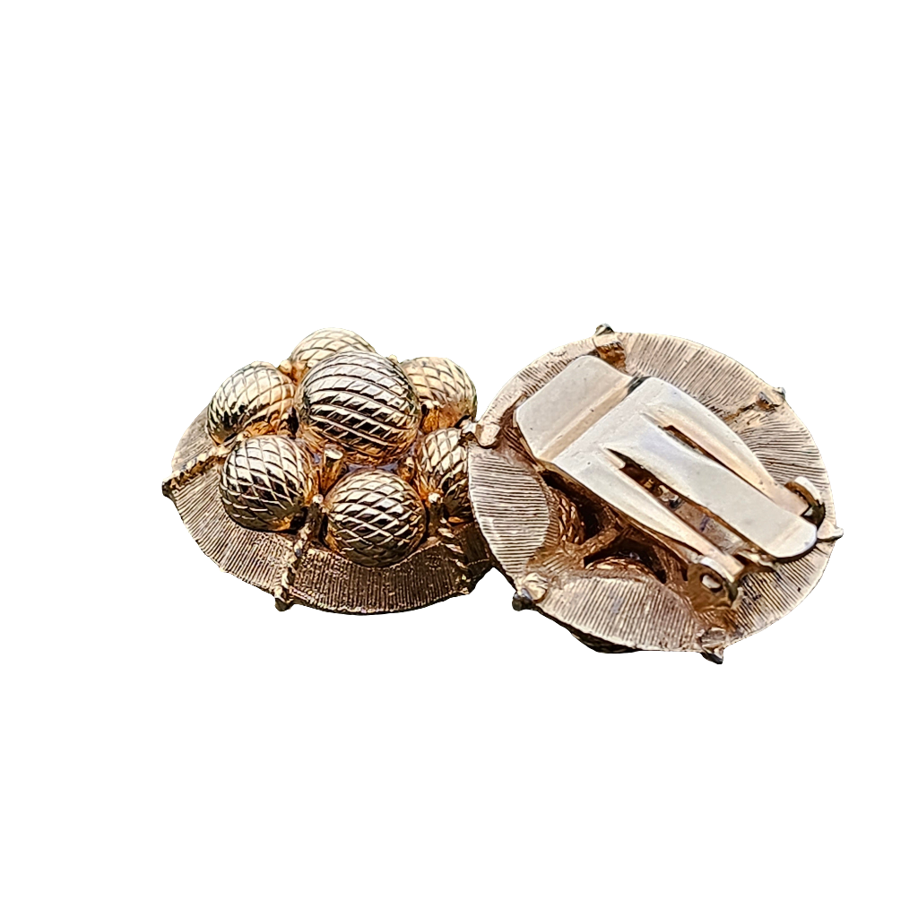 Superb Vintage Gold Plated Birds Nest Clip On Earrings