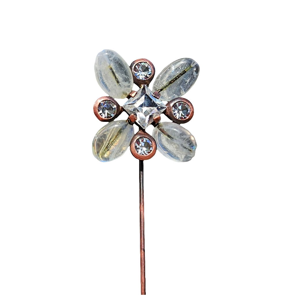 Antique Rainbow Moonstone And Rock Crystal Stick Pin Victorian Jewellery