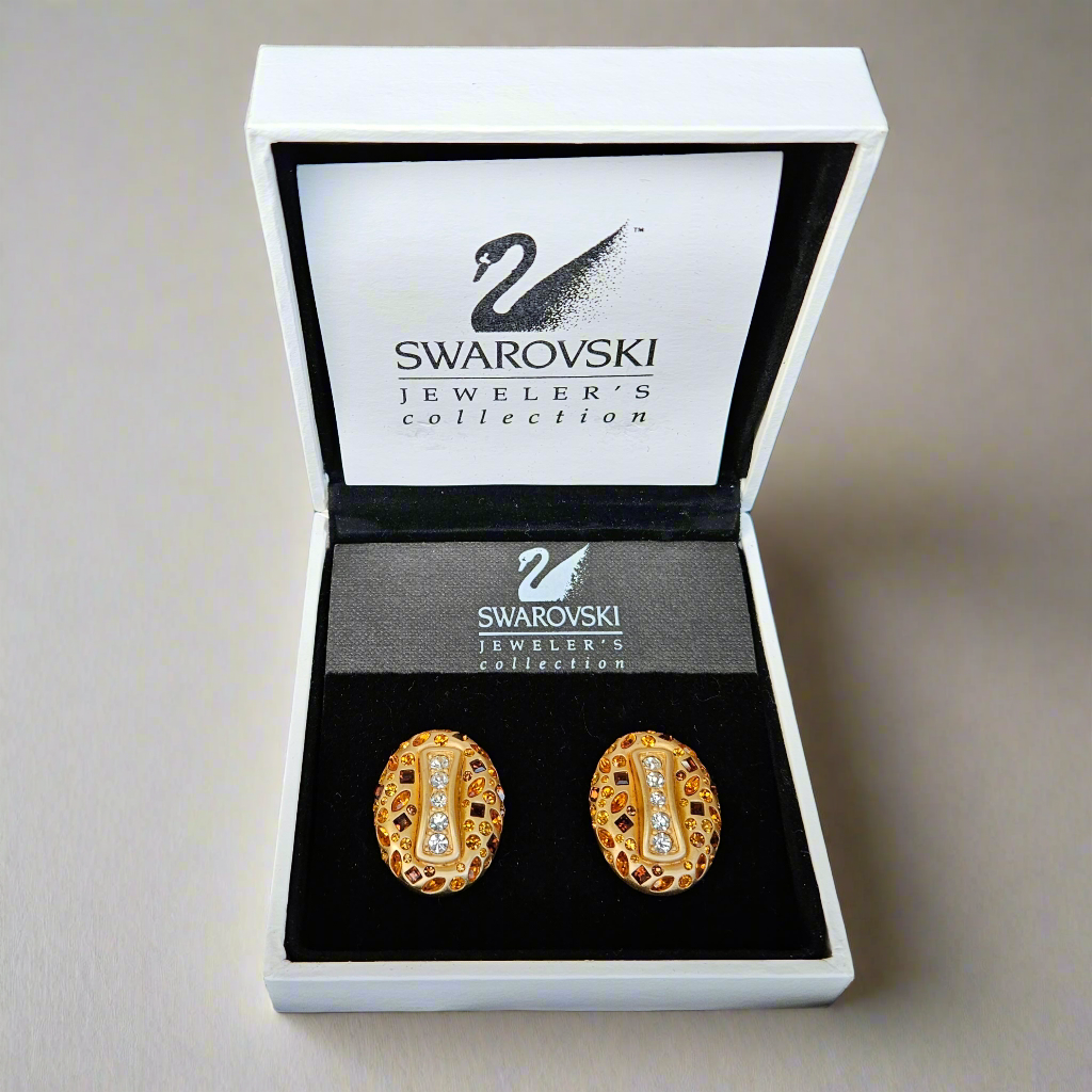 Swarovski Clip On Earrings Jewellers Collection Statement Matt Gold