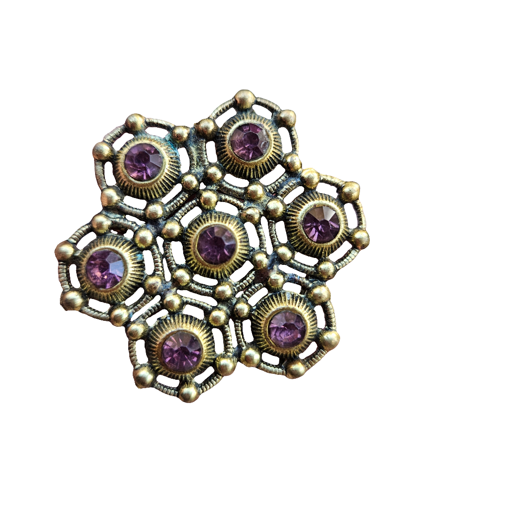 Vintage Dusky Pink Rhinestone Brooch Pressed Brass Geometric Pin Jewellery