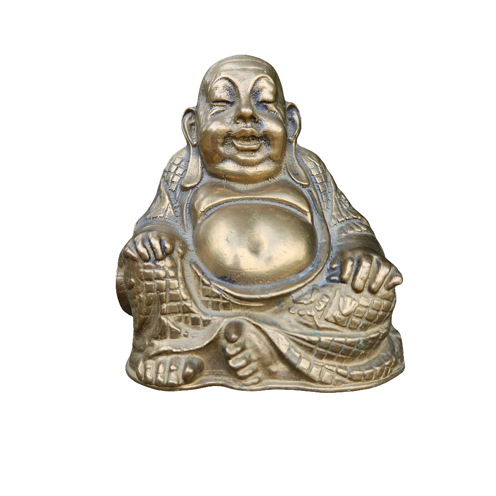Heavy Brass Laughing Buddha Figurine Good Luck Statue Vintage Ornament