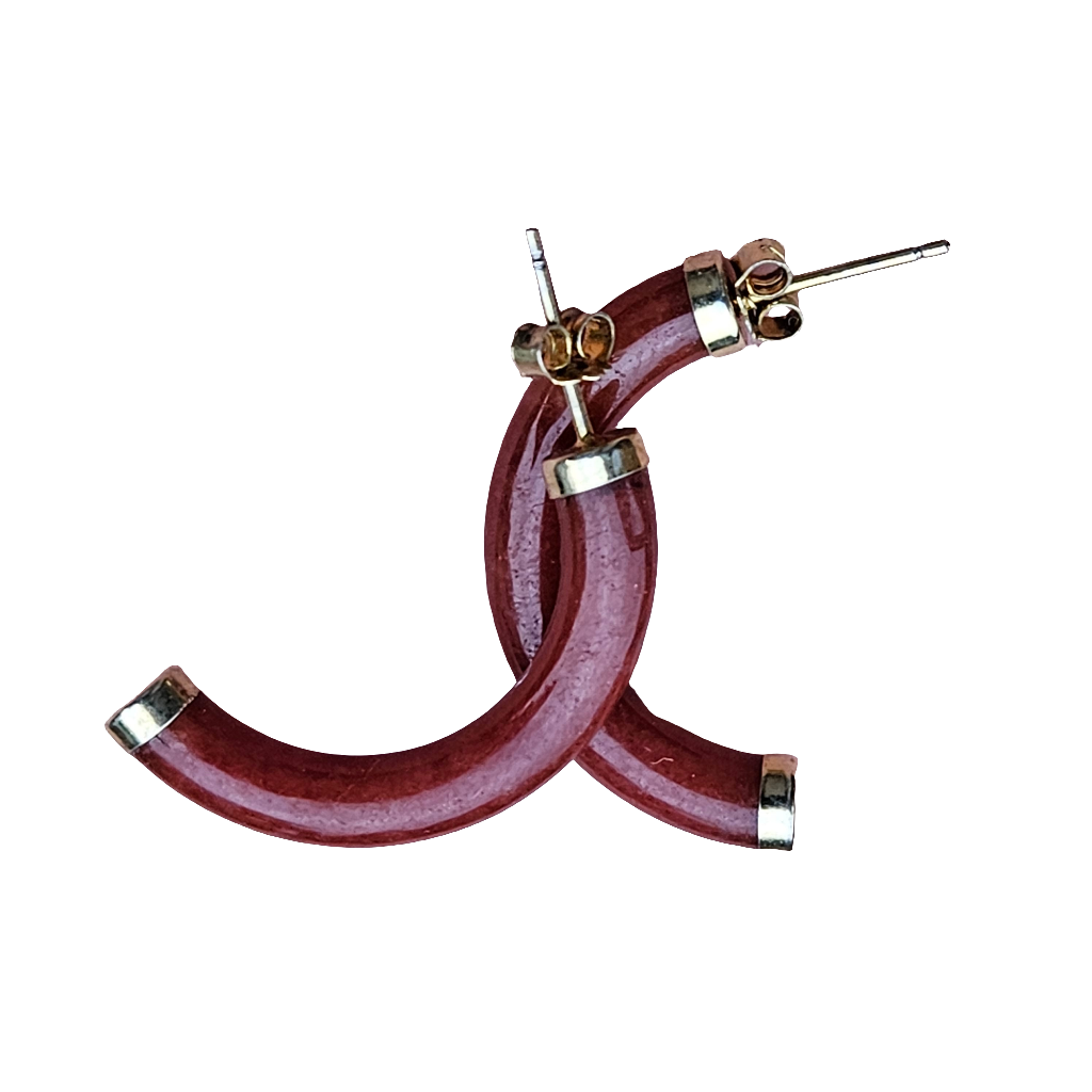 Large Vintage Coral 925 Gold Plated Earrings Red Jewellery