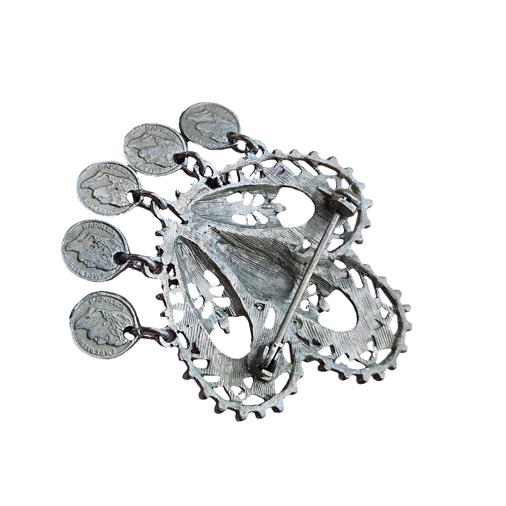 Regal Silver Crown Brooch Pin Vintage Jewellery French Coins