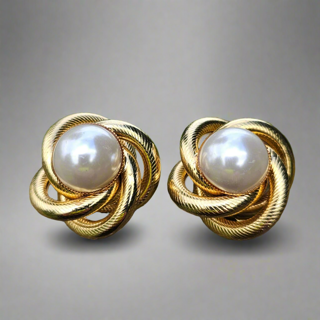 Vintage Gold Plated Pearl Clip On Earrings Bridal Designer Statement