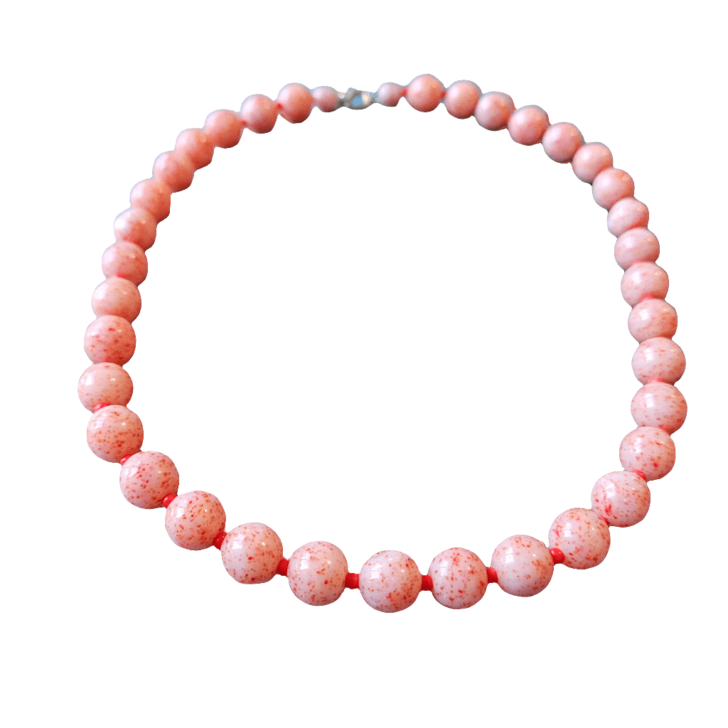 Beautiful Glass Necklace Coral Pink Speck Beads Vintage Jewellery Nettie Rosenstein