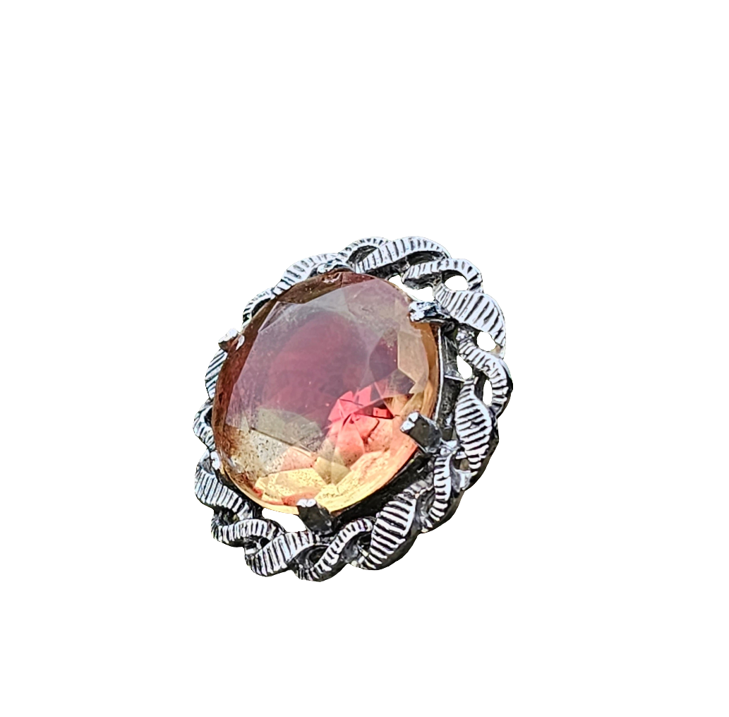 Celtic Style Vintage Glass Cabouchon Silver Tone Brooch