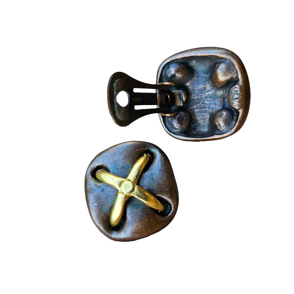 Bronze X Earrings Clip On CAM Gold Tone Jewellery Vintage