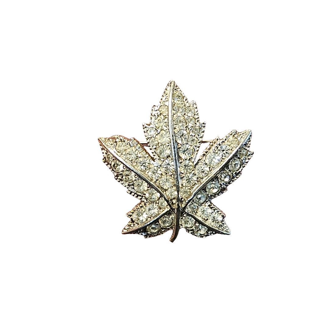 Crystal Leaf Keyes Brooch Diamante Pin Vintage Jewellery Jewelry