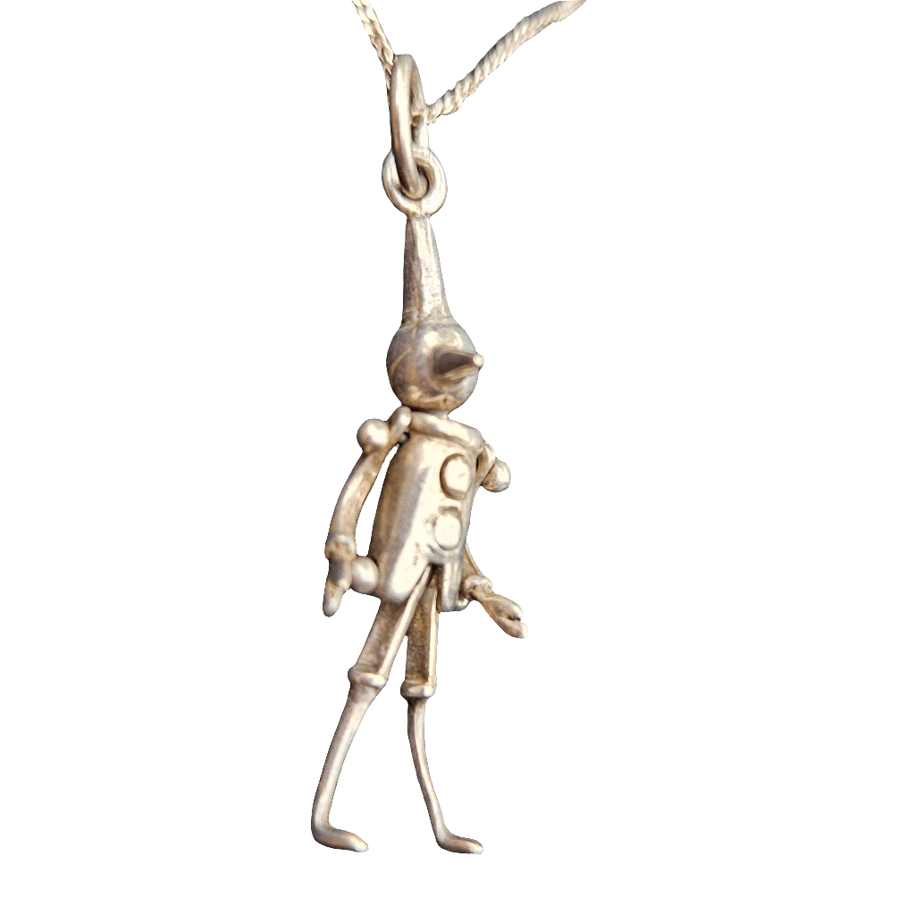 Sterling Silver Articulated Clown Pendant Pinocchio Vintage Necklace