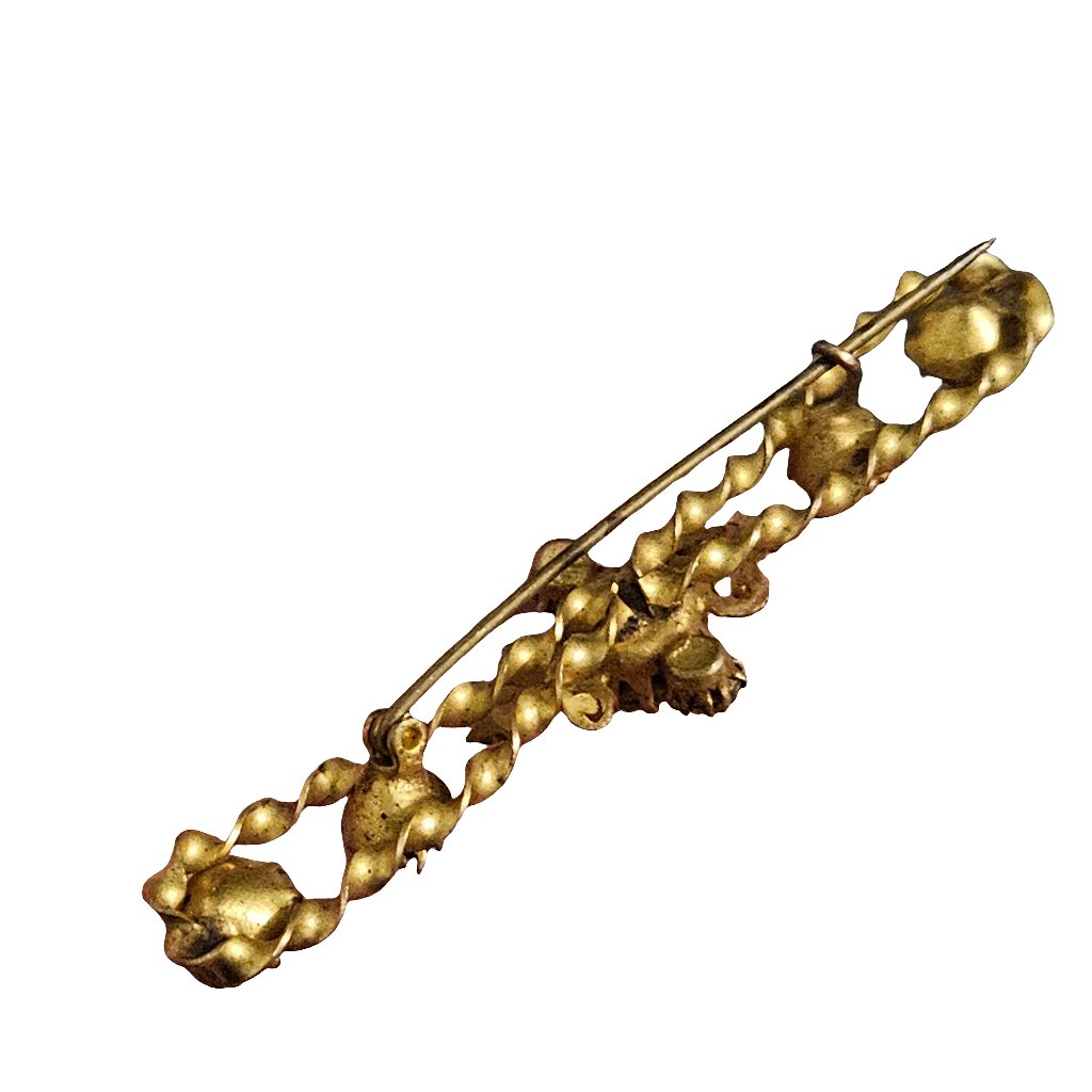 Gold Bar Brooch Pin Rhinestone Gilt Metal Twisted Antique Jewellery Gift