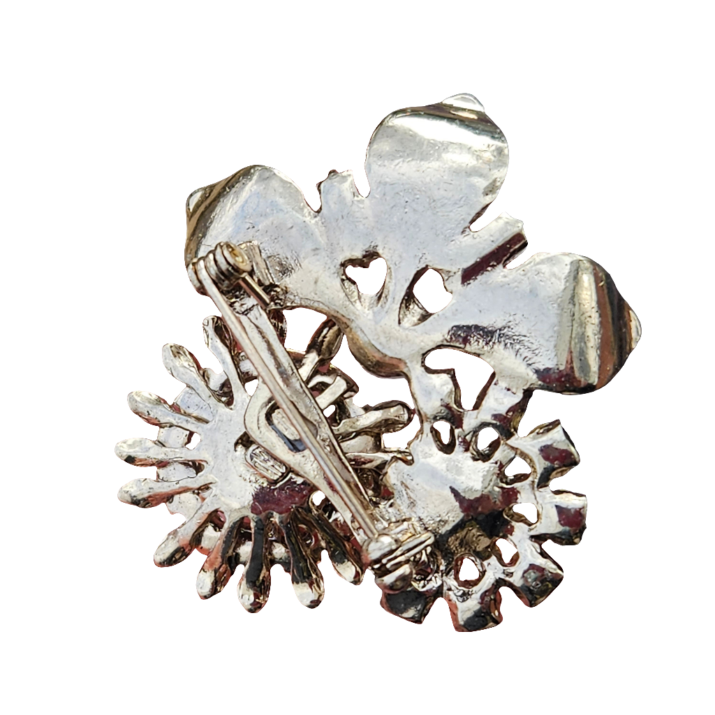 Vintage Rhinestone Brooch Simulated Pearl Silver Plate Jewellery Pin