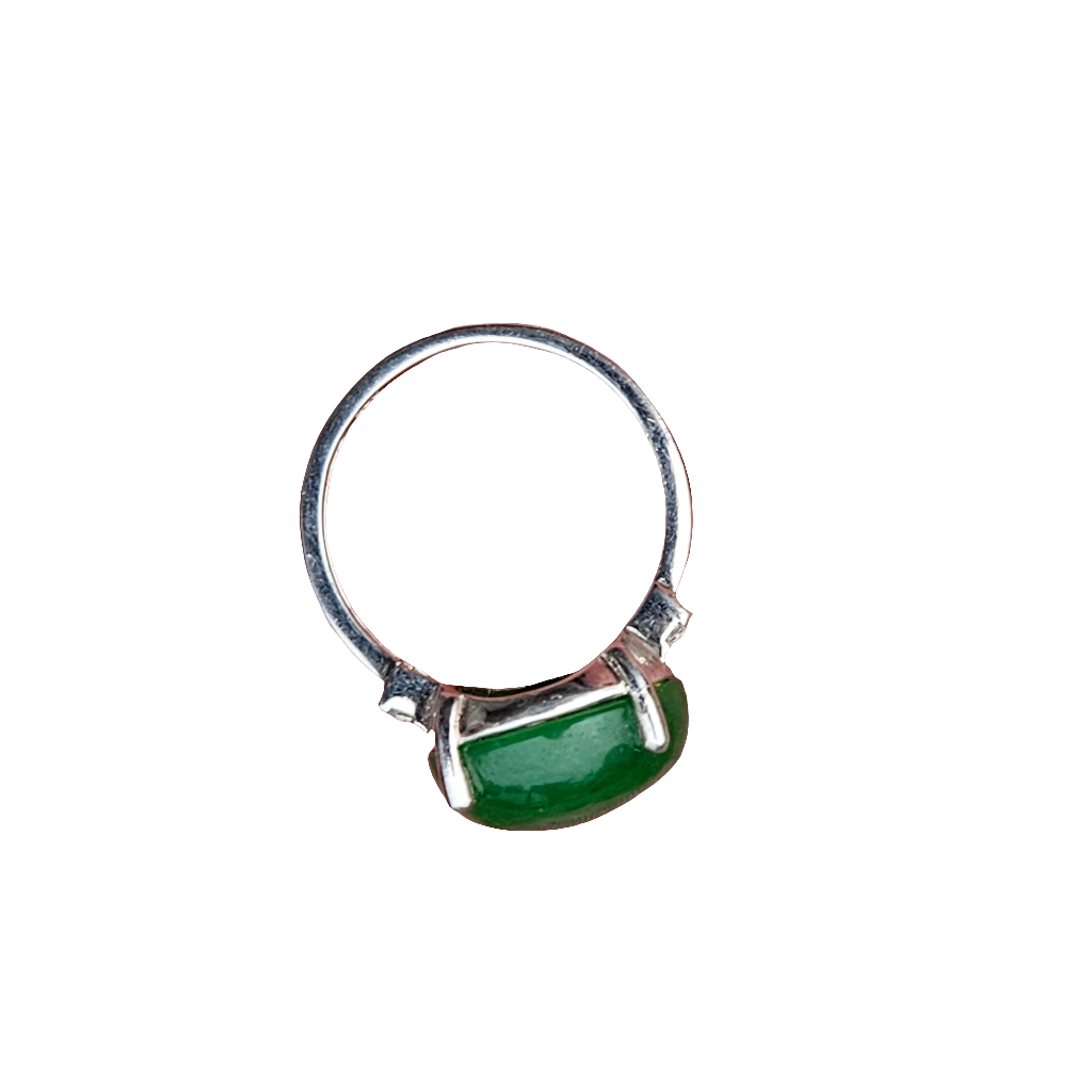 Large Diamond Jade Cabochon Ring 925 Silver Jewellery UK P 1/2 USA 8