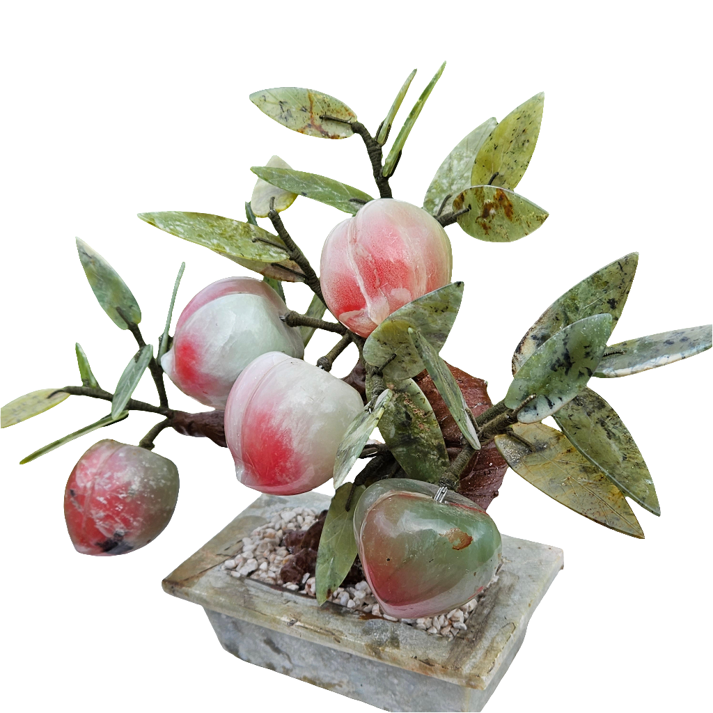 Vintage Carved Jade Peach Tree Bonsai Heavy Stone Chinese Houseplant