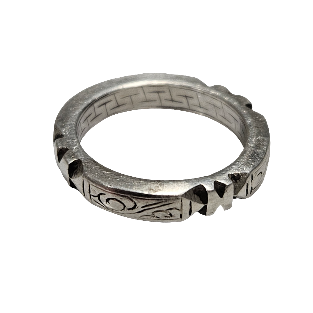 Antique Silver Eternity Ring Engraved Etched Rhick Band
