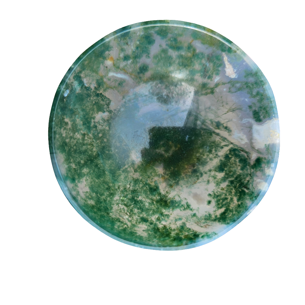 Carved Moss Agate Bowl Small Polished Green Chinese Cup Translucent