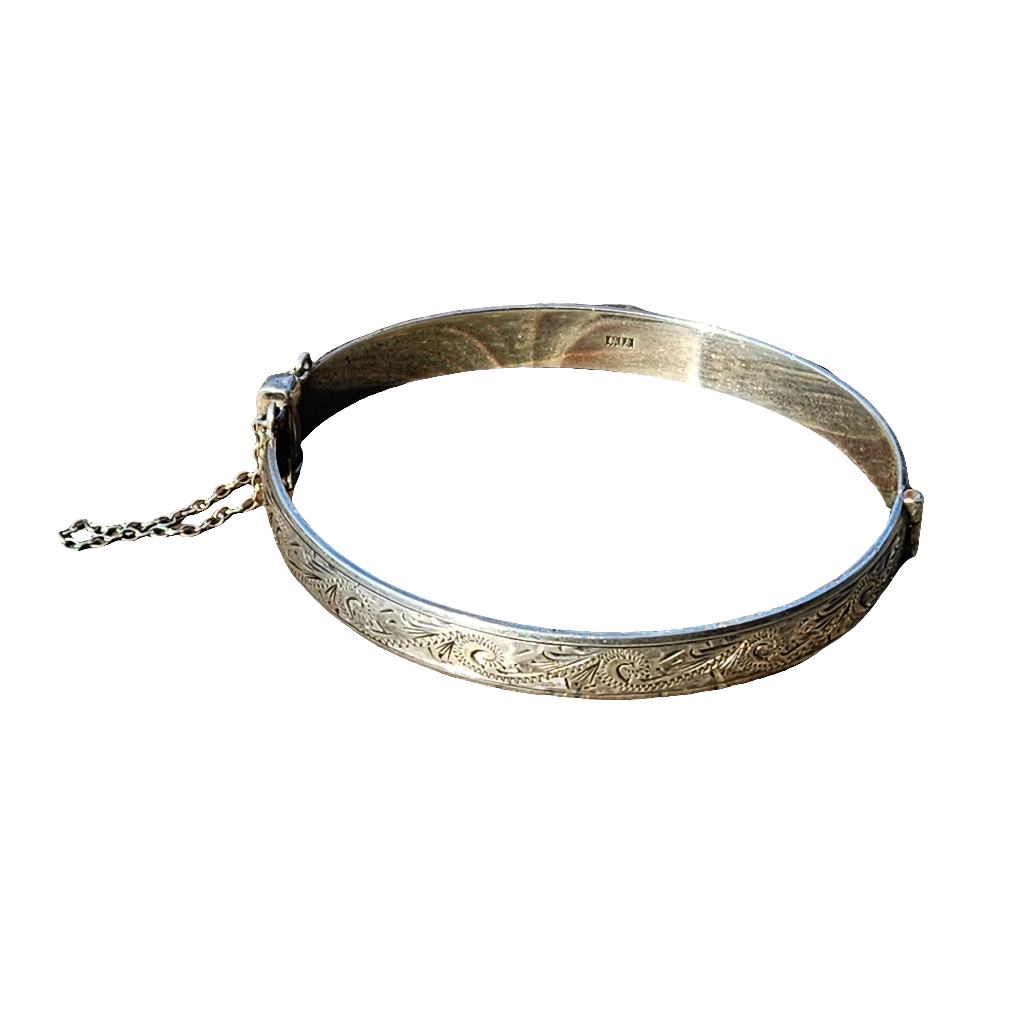 Sterling Bangle Henry Griffith & Sons England Engraved Silver Bracelet