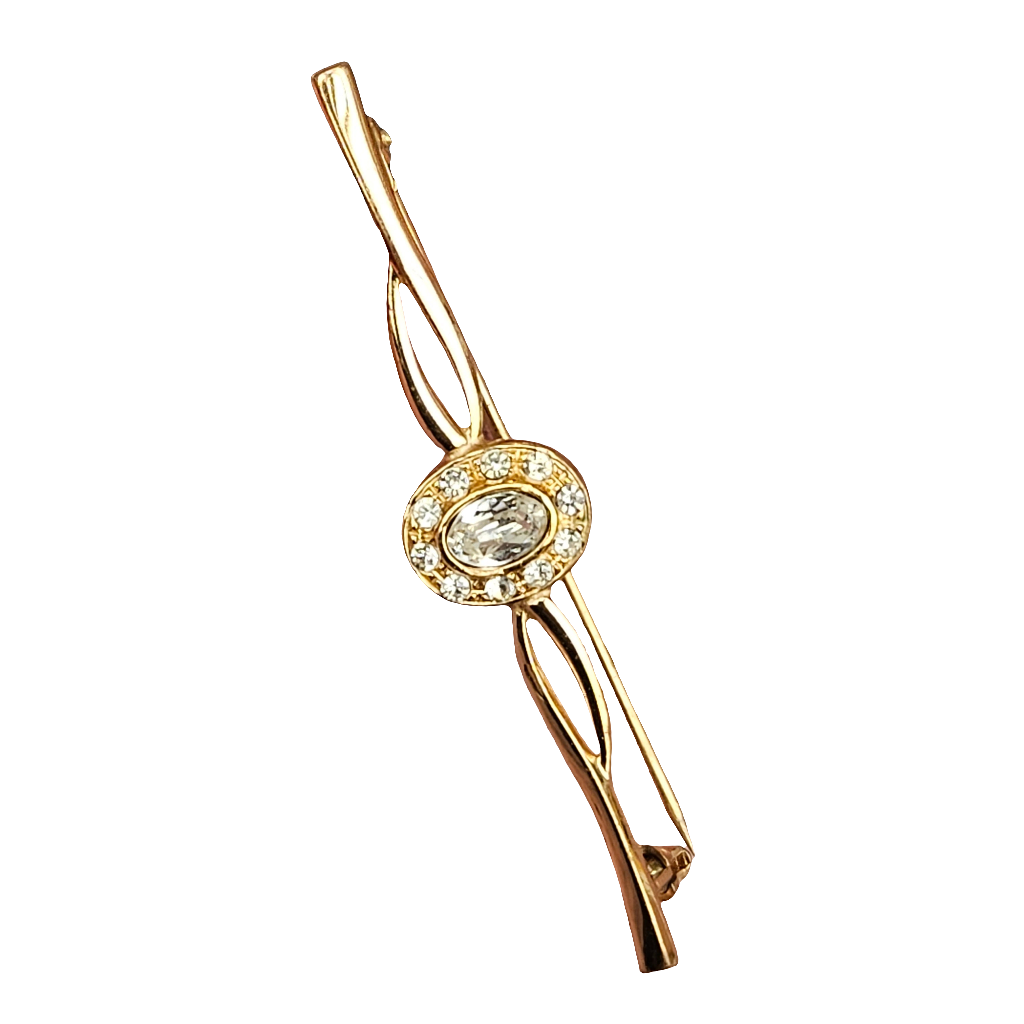 Vintage Gold Plated Crystal Bar Brooch Pin Stylish Jewellery Jewelry