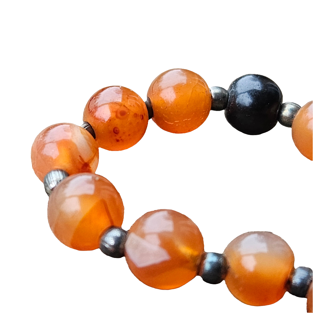 Beautiful Carnelian And Onyx Necklace Vintage Beads Long Gemstone Jewellery