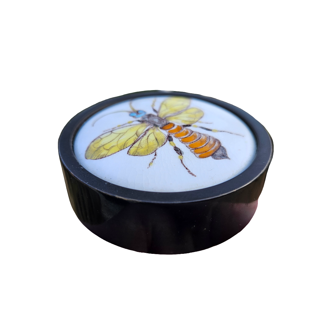 Brass Paperweight Hand Painted Moth England SH Vintage 1970s English Decor