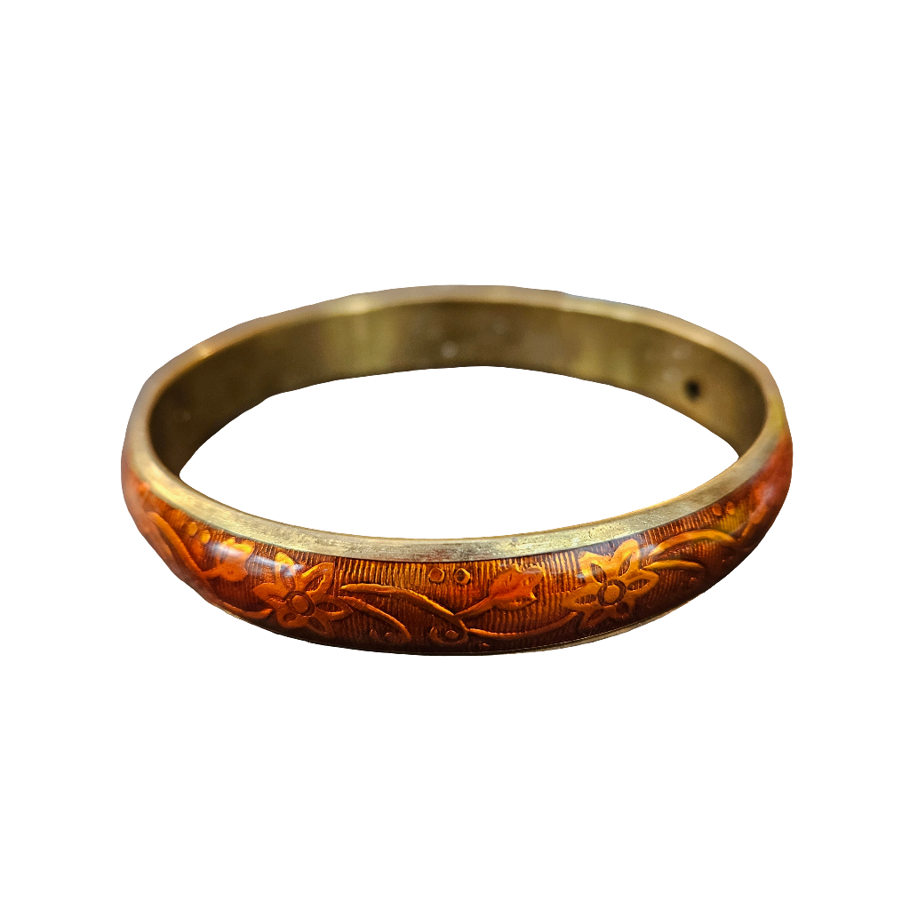 Enamel Brass Bangle Red Orange Vintage Bracelet Jewellery Boho