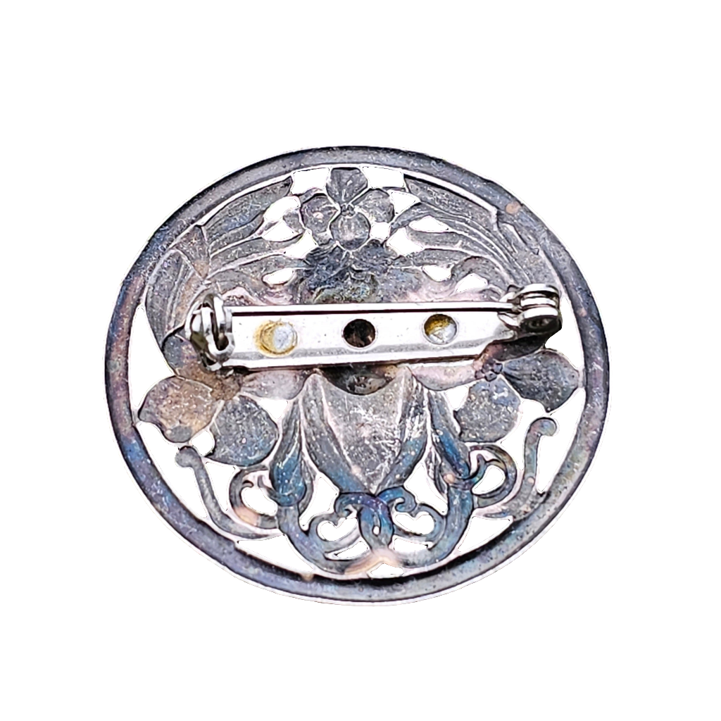 Nice Vintage Art Nouveau Silver Lady Brooch Flowers Openwork Pin Jewellery Jewelry