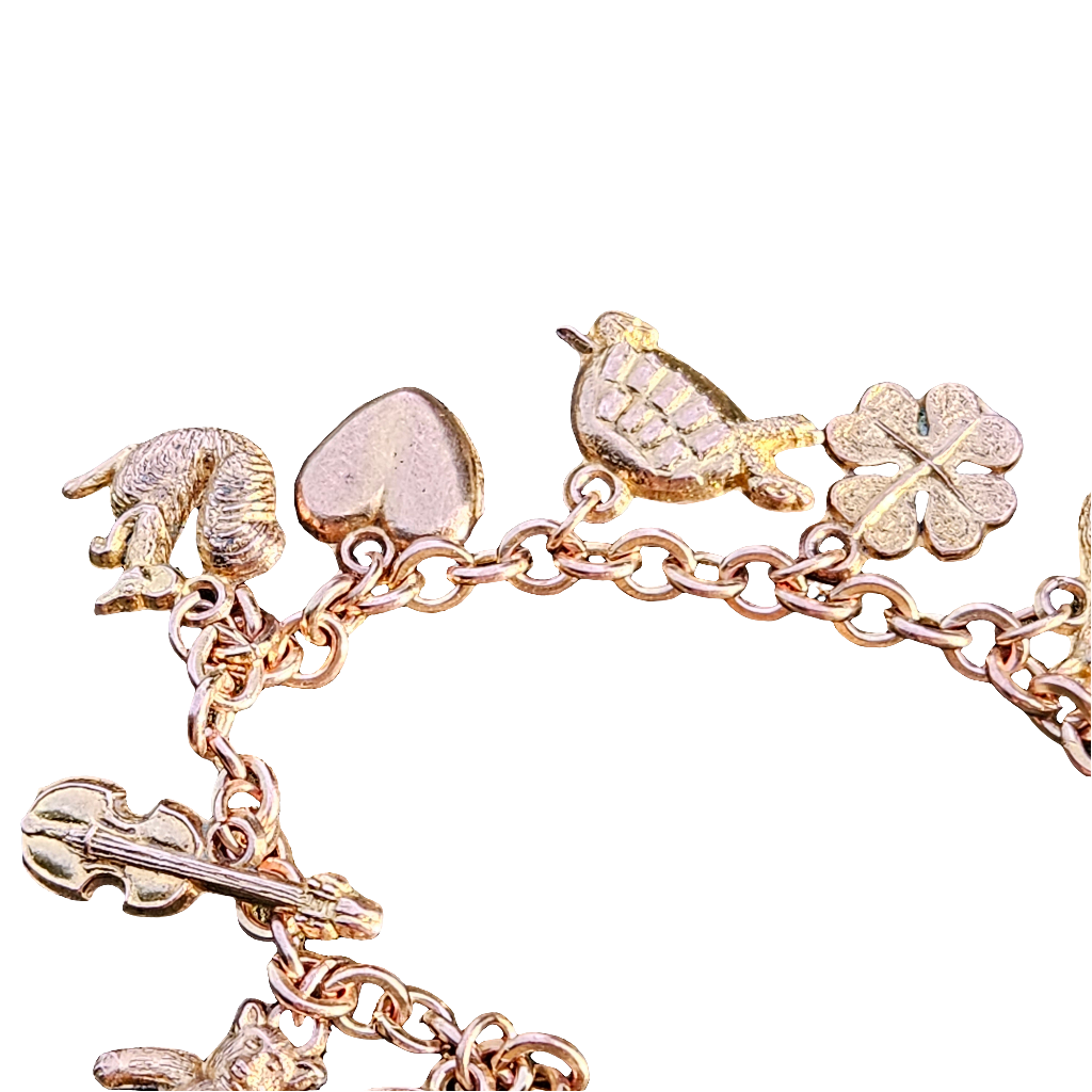 Cute Antique Copper Charm Bracelet 19cm Vintage Jewellery