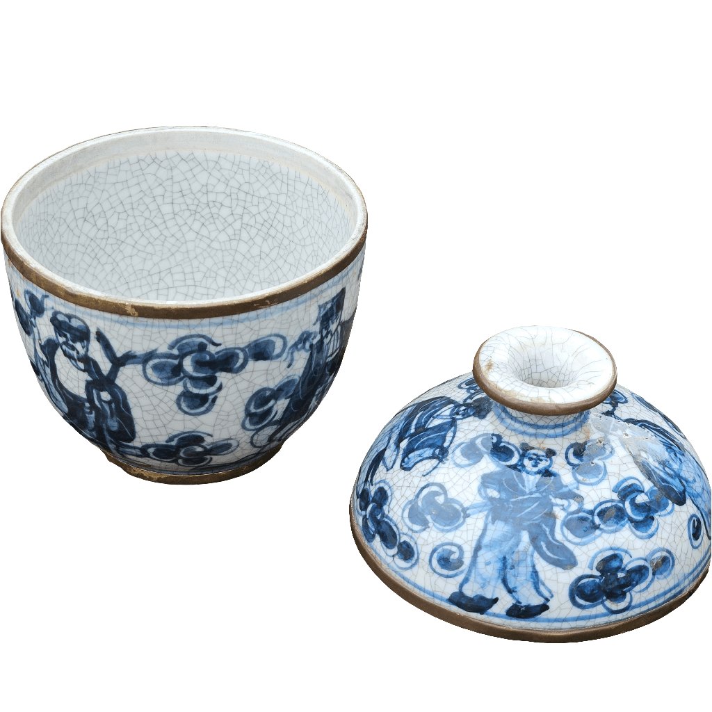 Chinese Blue And White Porcelain Vase Shape Jar Brass Old Trinket Urn