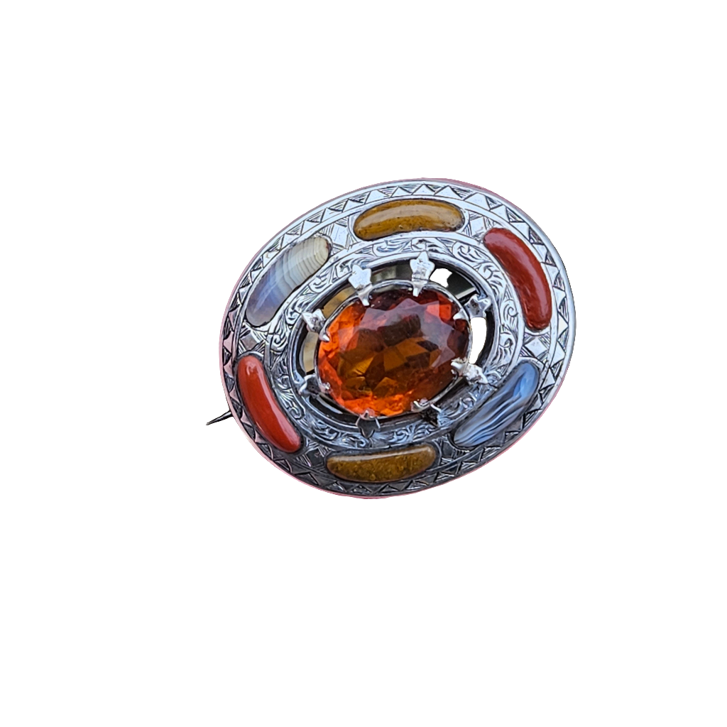Large Antique Agate Brooch Scottish Sterling Silver Pin Jewellery Jewelry Scotland