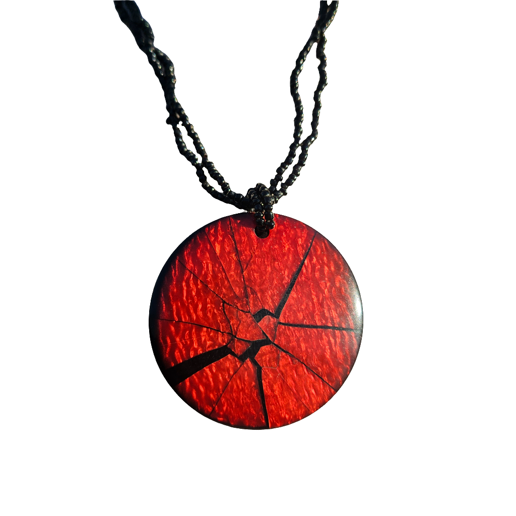 Vintage Galalith Disc Necklace Red Black Boho Ethnic Jewellery Jewelry