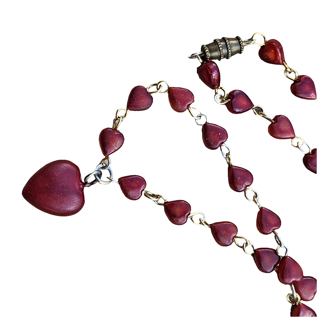 Vintage Early Plastic Red Heart Necklace Cute Kitsch Jewellery Celluloid