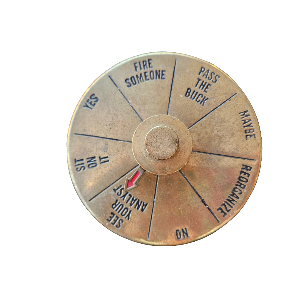 Decision Maker Brass Spinner Wheel Paperweight Executive Table Gift Vintage Office Decor