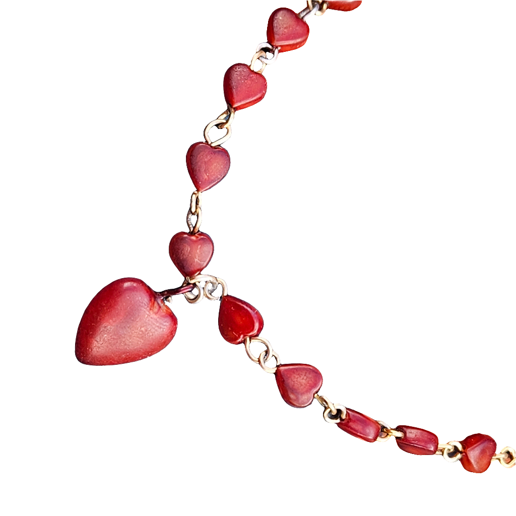 Vintage Early Plastic Red Heart Necklace Cute Kitsch Jewellery Celluloid