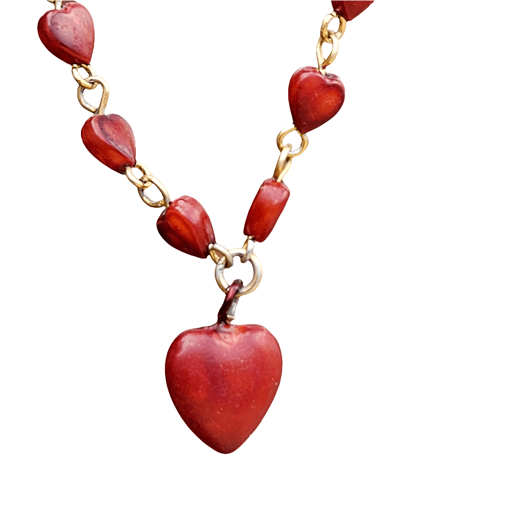 Vintage Early Plastic Red Heart Necklace Cute Kitsch Jewellery Celluloid