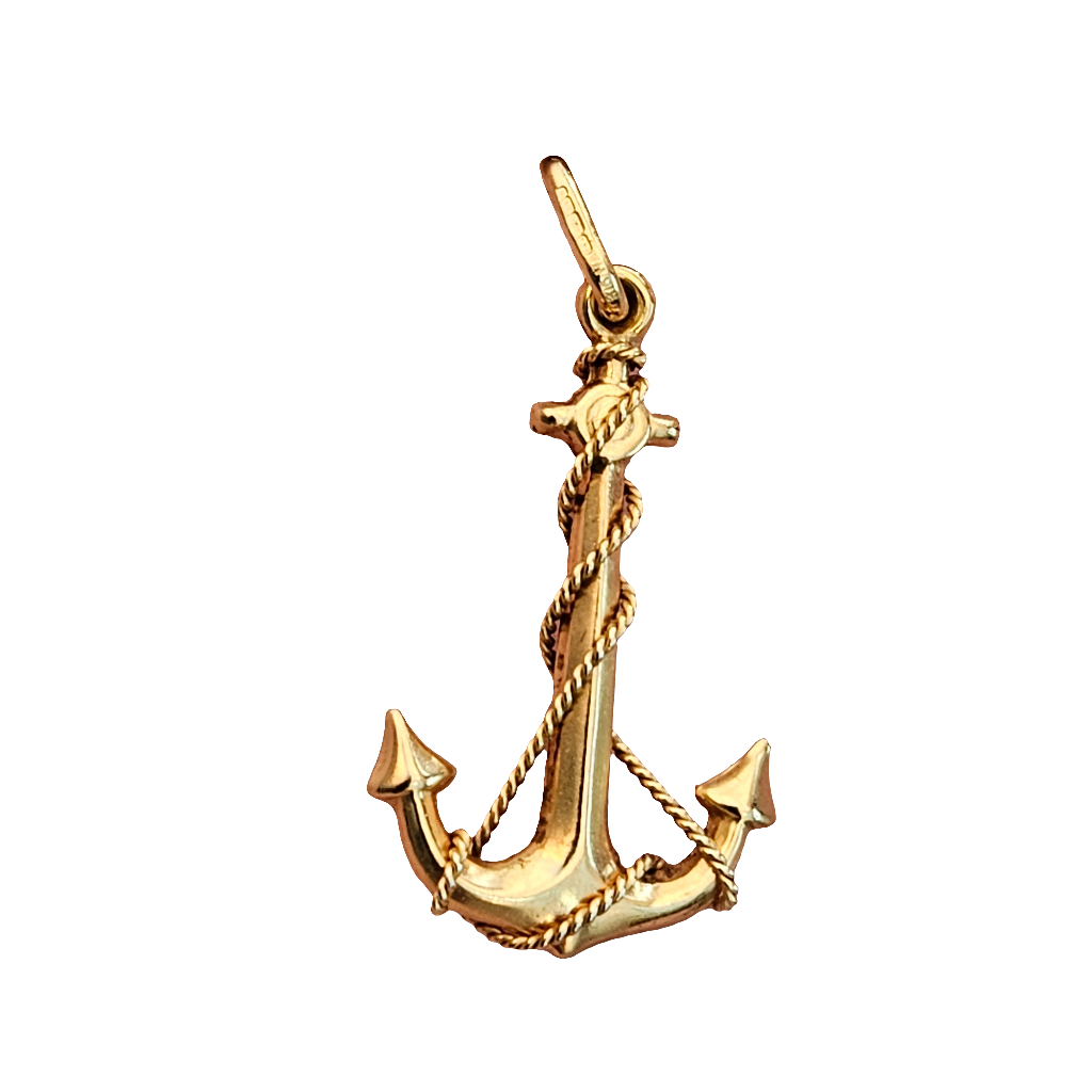 Stunning Ships Anchor Pendant For Necklace 9ct Gold Vintage Italy Sailing Charm Gift