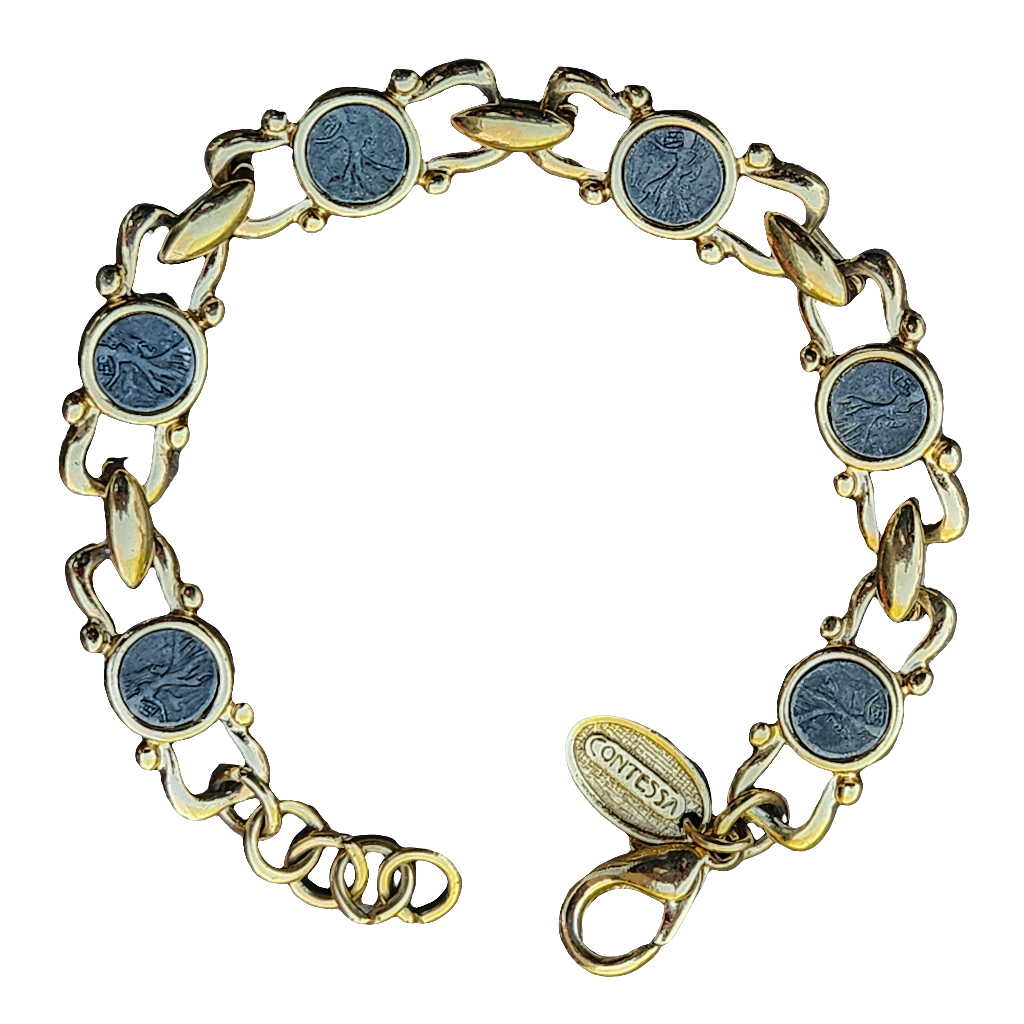 Vintage Designer Contessa Bracelet Gold Plated Black Cameo Panels