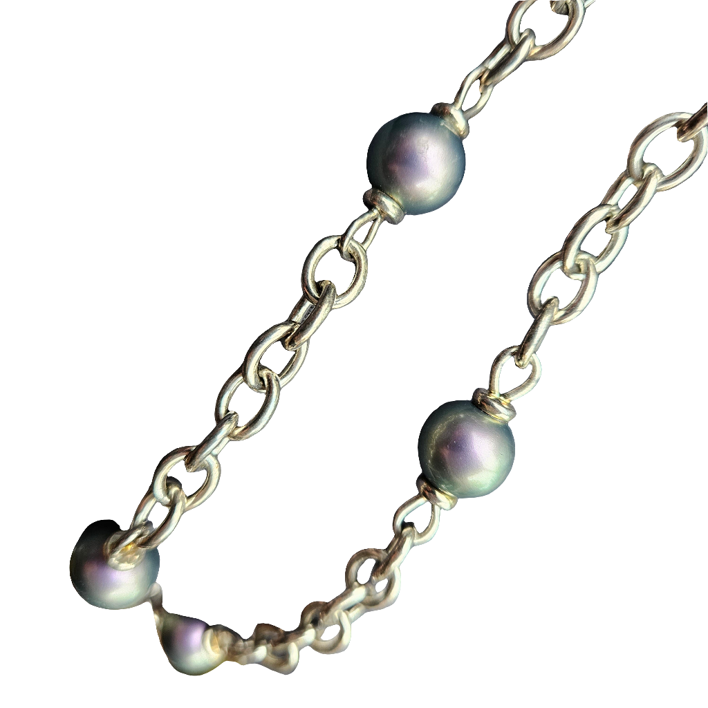 Beautiful 925 Silver Tahitian Pearl Necklace Beautiful Heavy Chain Jewellery
