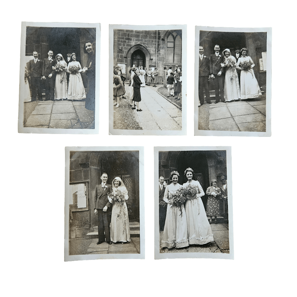 Set Of 5 Black And White Old Photographs Wedding Day 1930s Vintage Photo