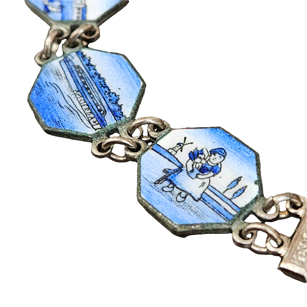 Enamel Bracelet Delph Blue White Holland Dutch Jewellery Vintage Jewelry
