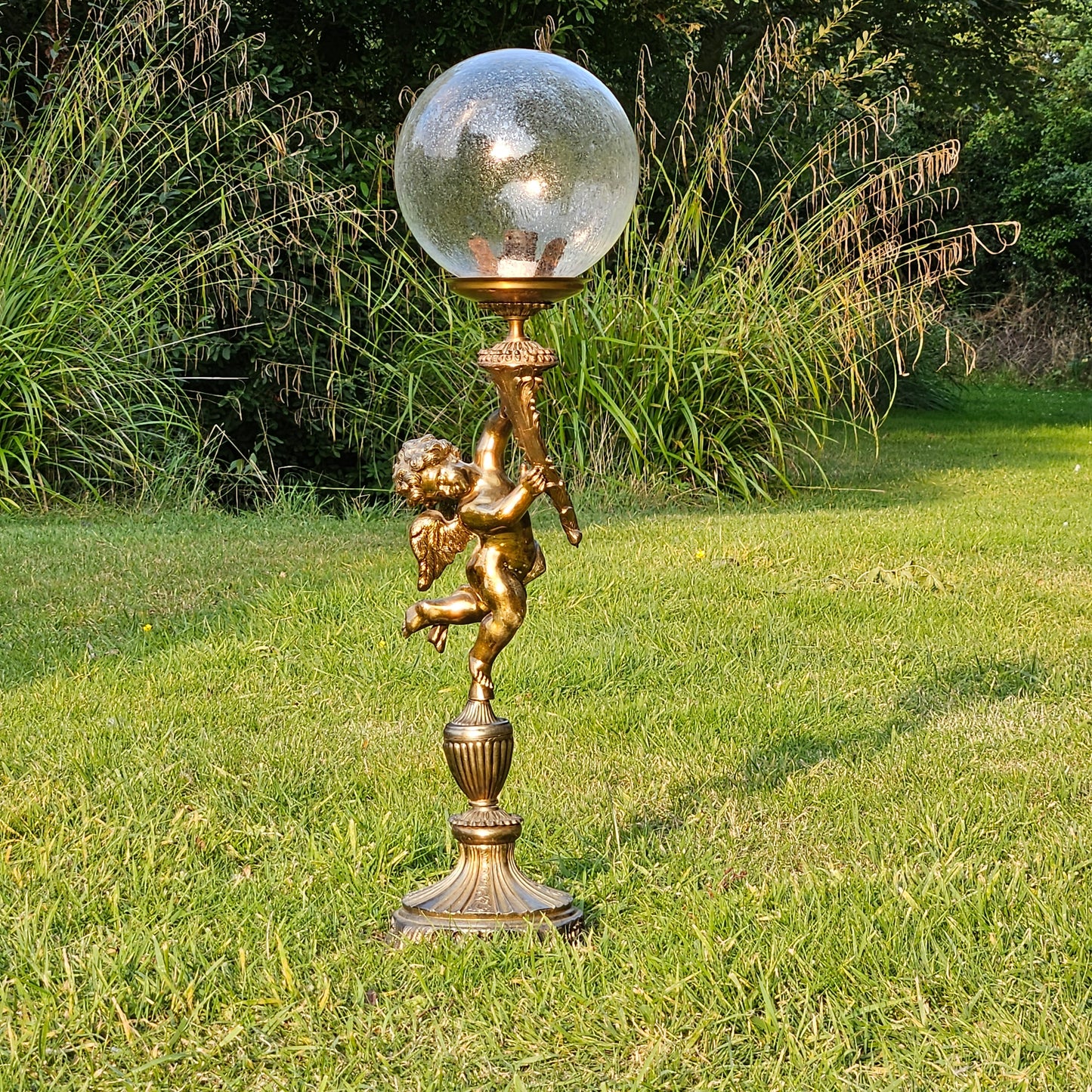 Art Nouveau Bronze Cherub Lamp Vintage Lighting Large Statement