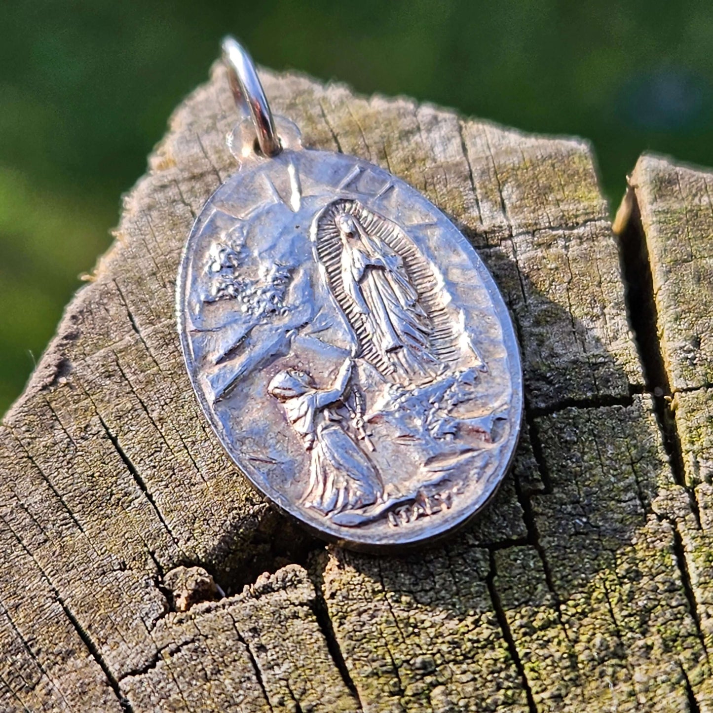 Vintage Religious Pendant Sipver Blue Enamel Virgin Mary