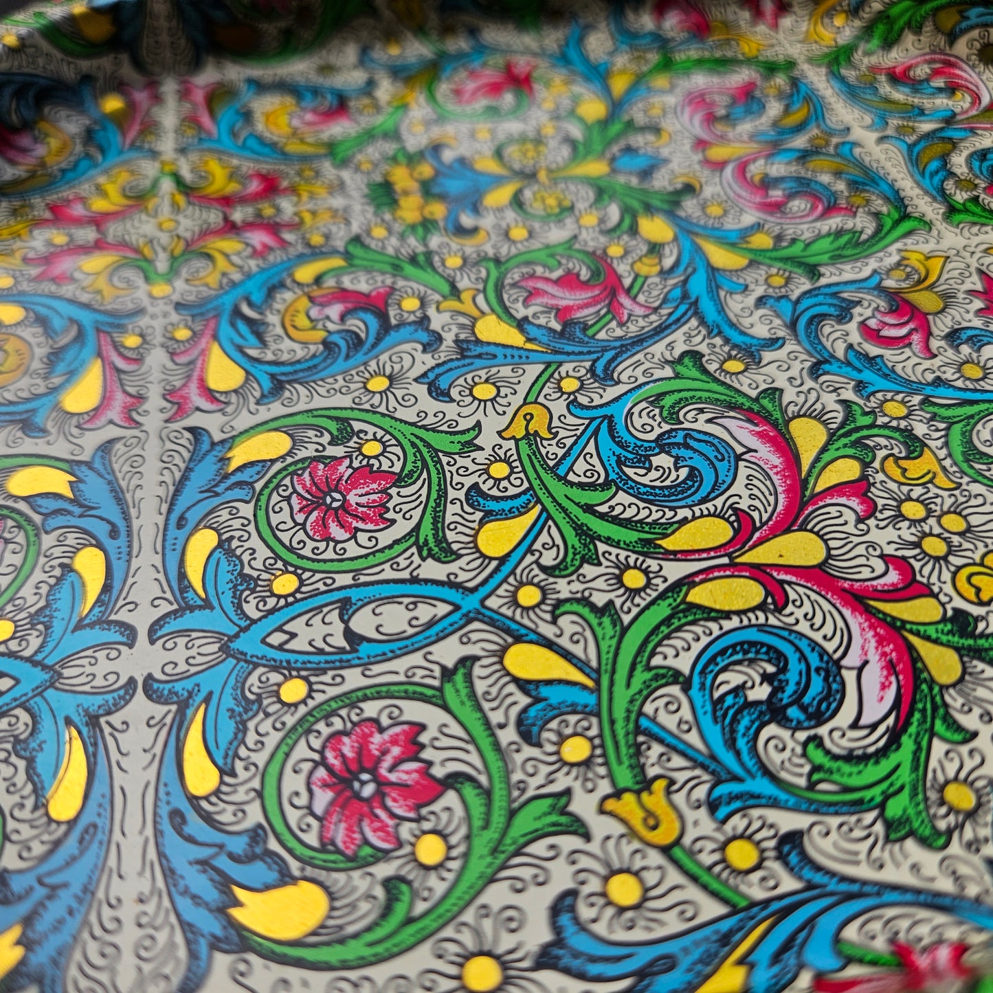 Bright Tin Tray Stunning Lithograph Pattern Vintage Kitsch Metal Tray