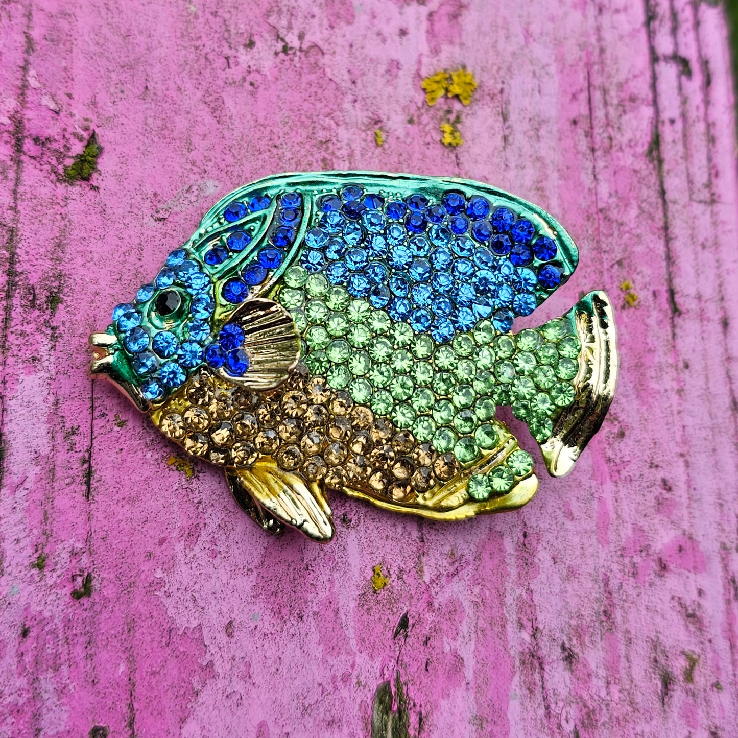 Tropical Fish Brooch Gold Plated Vintage Jewellery Crystal