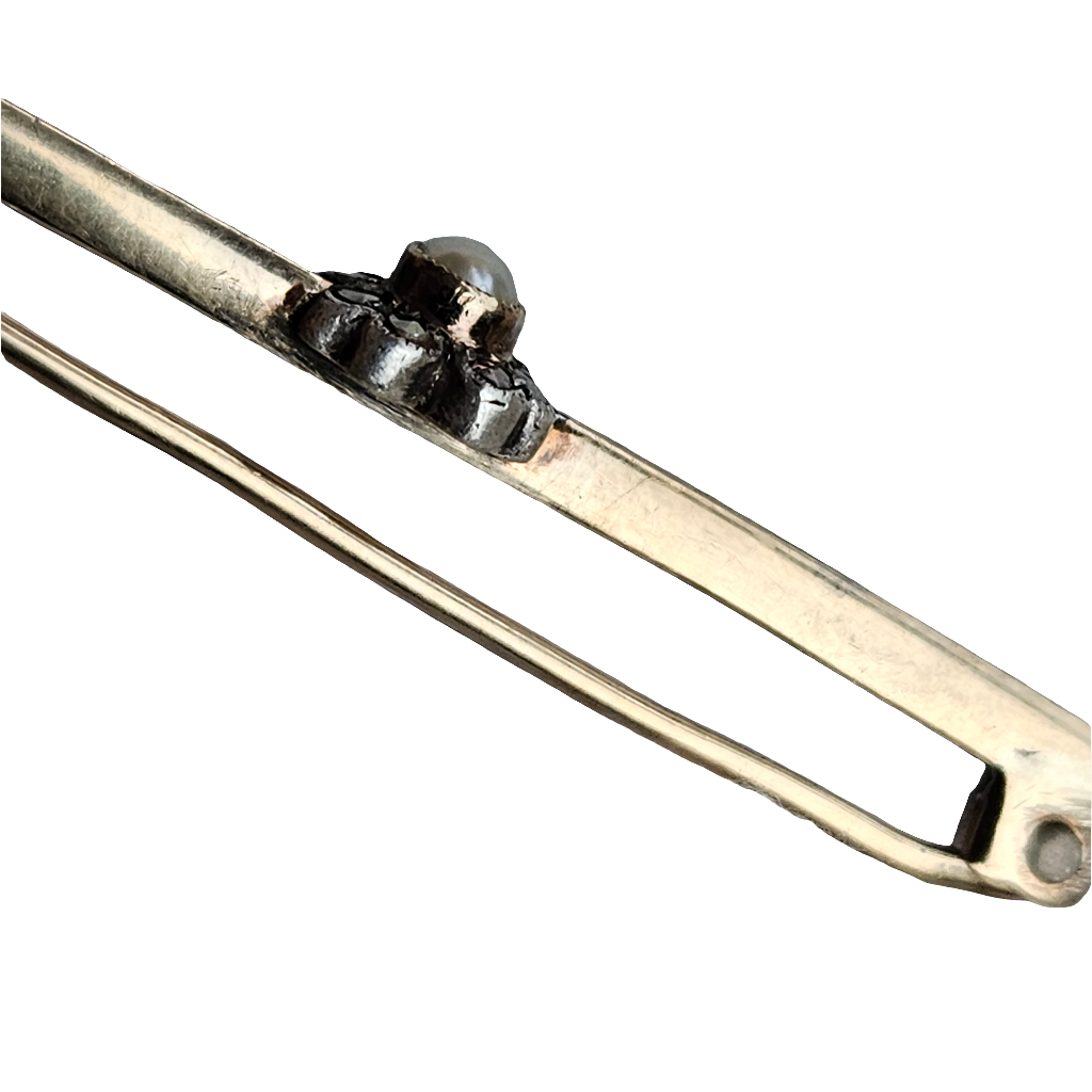 9ct Gold Pearl Bar Brooch Marcasite Pretty Vintage Pin