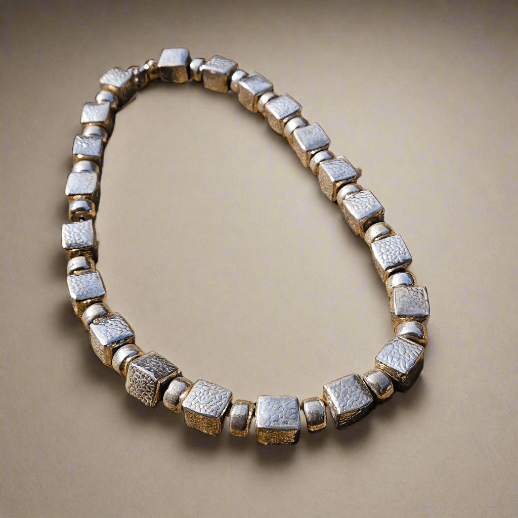 Chunky Sterling Silver 925 Square Cubic Beads Necklace Cube Designer Statement