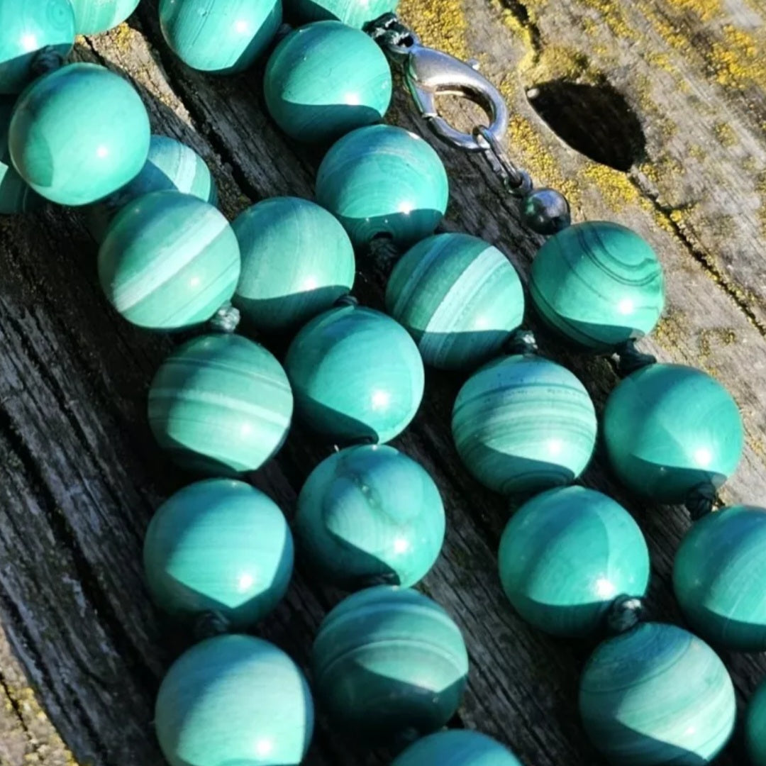 Malachite Bead Necklace Gemstone Hand Knotted Beads