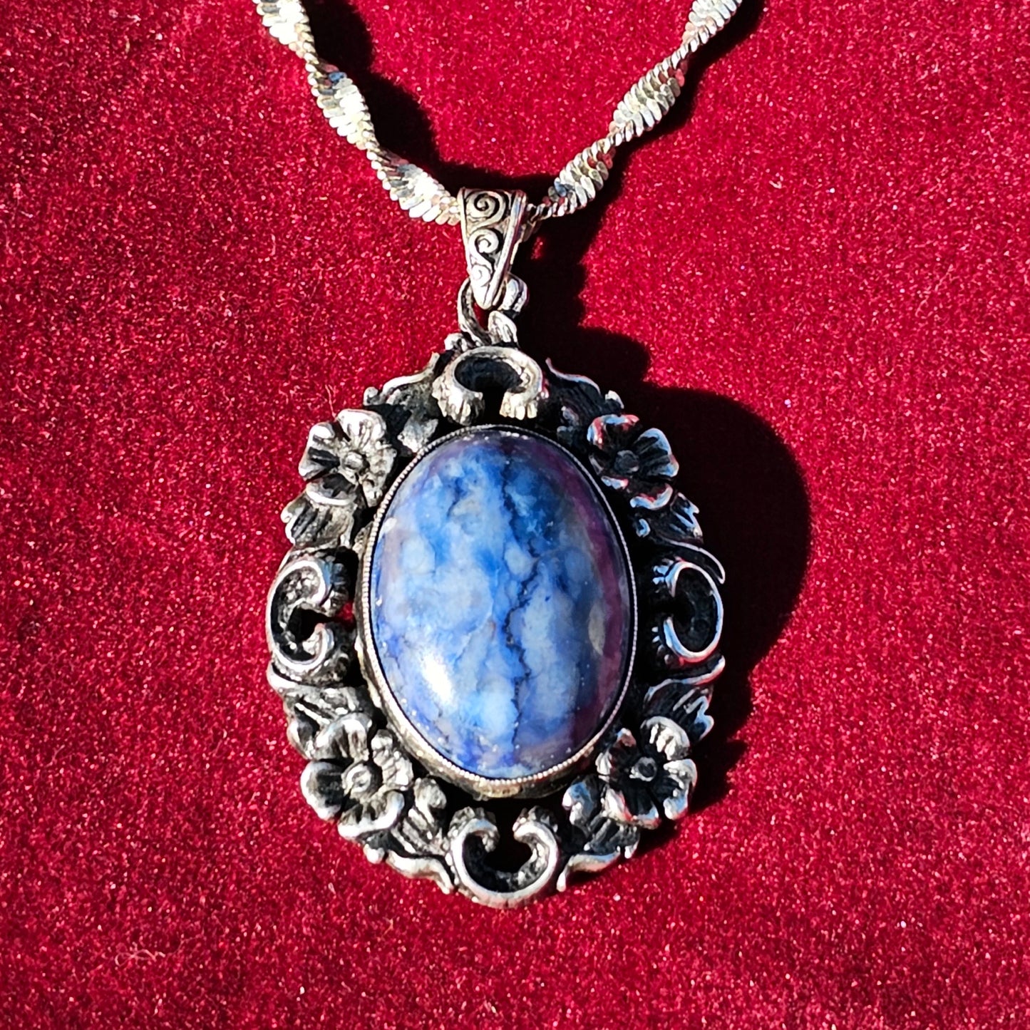 Vintage Sterling Silver Pendant Lapis Lazuli Necklace