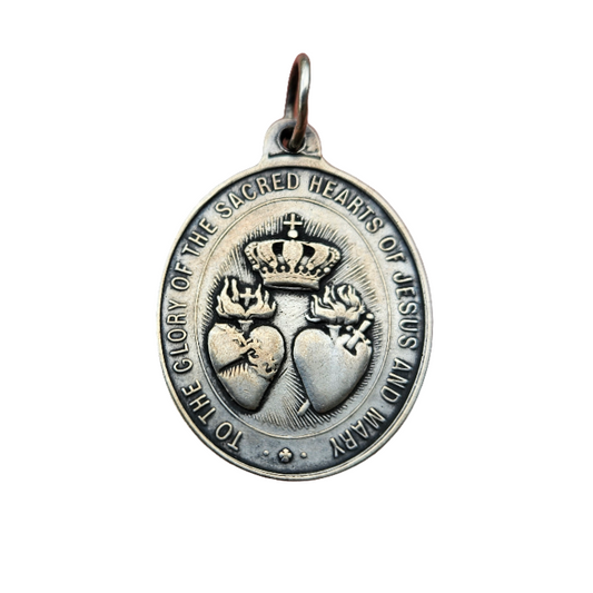 Large Sacred Hearts Mary Religious Pendant For Necklace Sterling Silver Italian